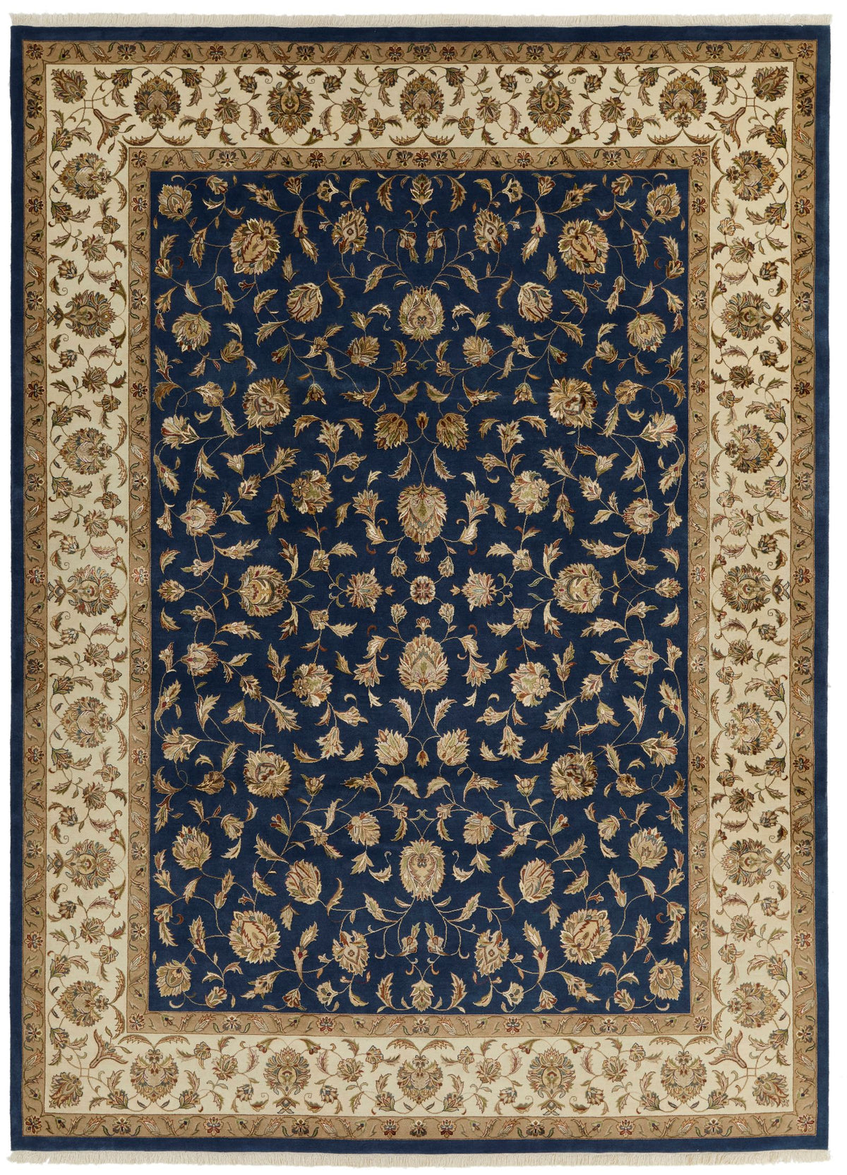 9x12 Navy and Ivory Turkish Silk Rug