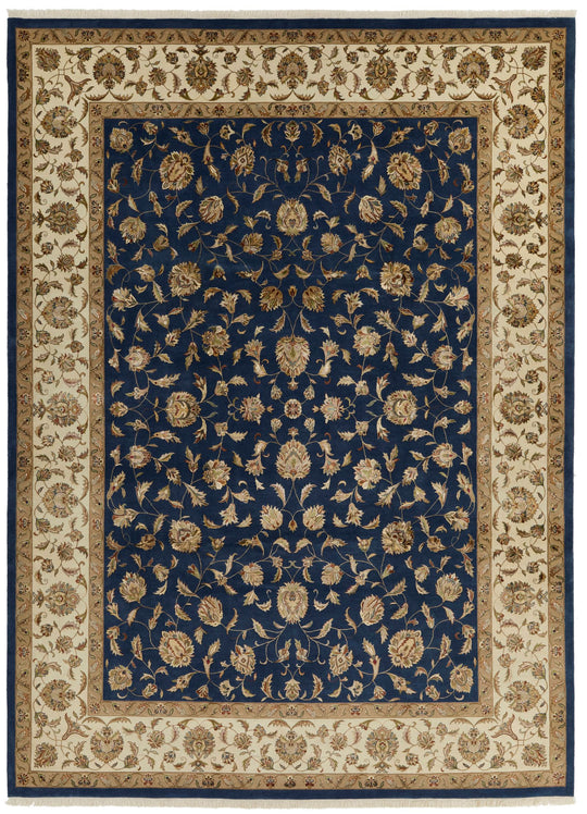 9x12 Navy and Ivory Turkish Silk Rug