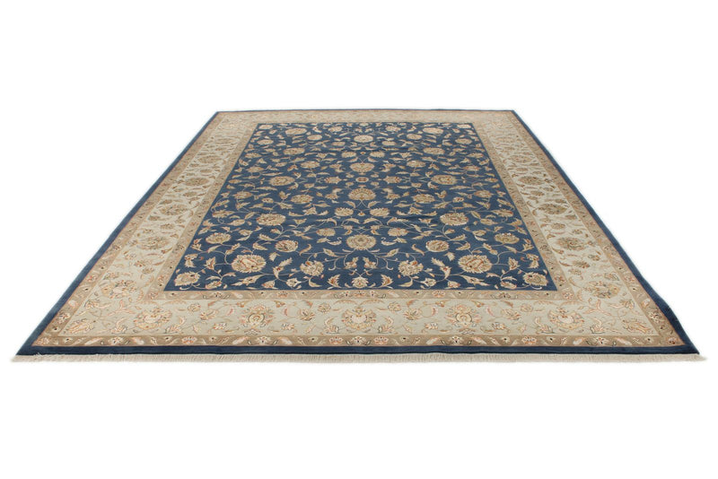 9x12 Navy and Ivory Turkish Silk Rug