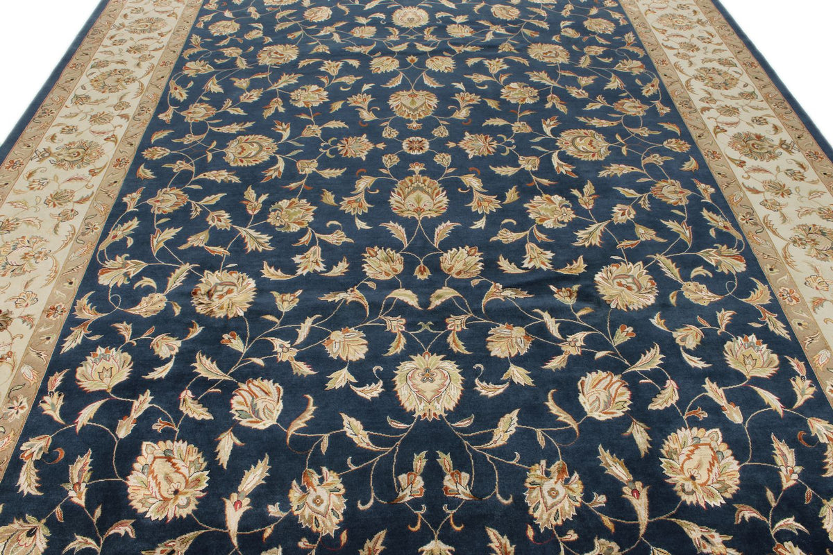9x12 Navy and Ivory Turkish Silk Rug