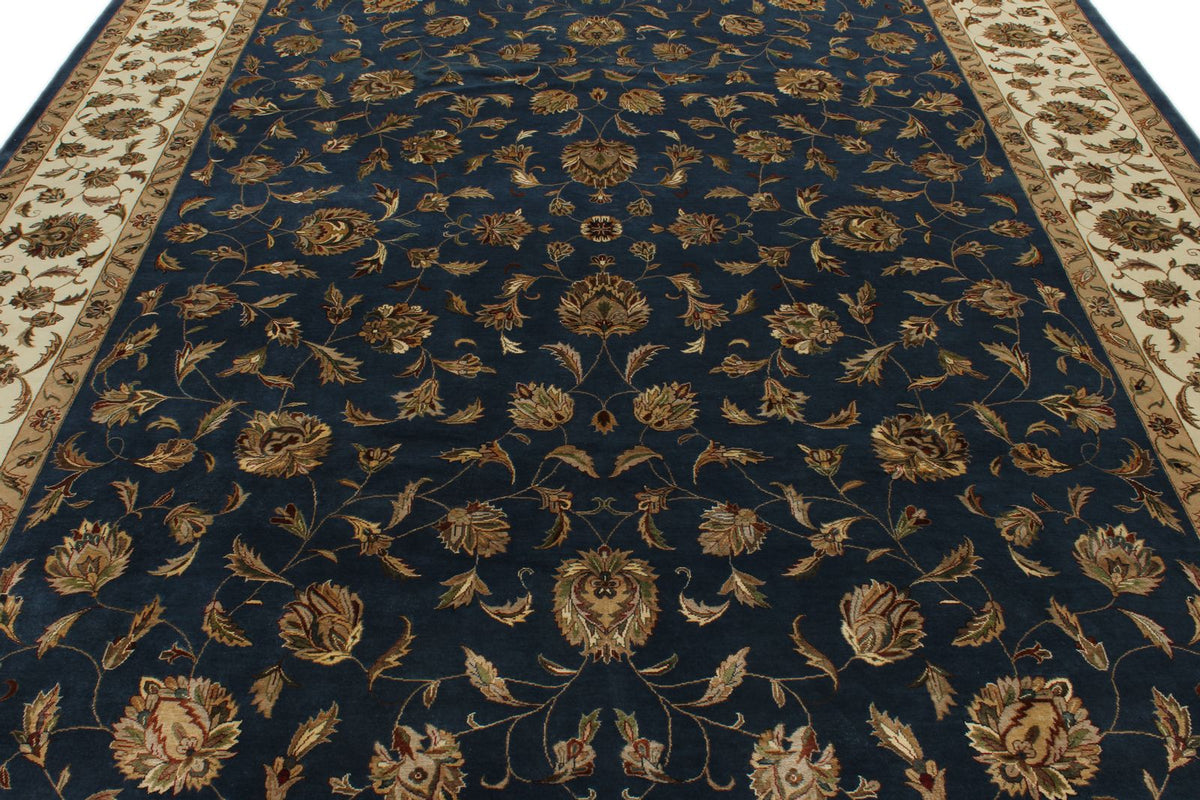 9x12 Navy and Ivory Turkish Silk Rug