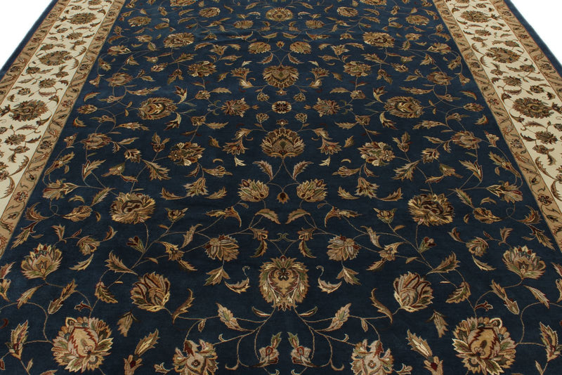 9x12 Navy and Ivory Turkish Silk Rug