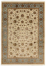 9x12 Ivory and Light Blue Turkish Silk Rug