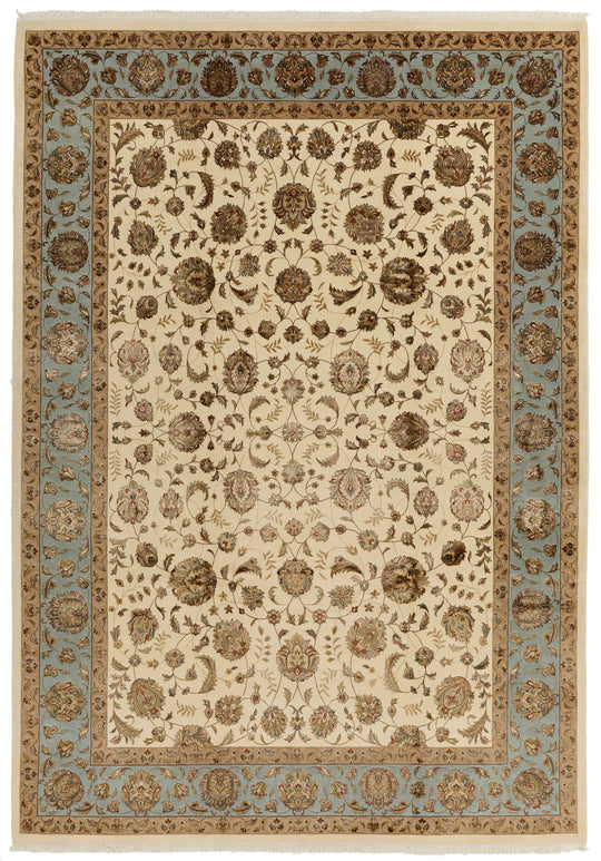 9x12 Ivory and Light Blue Turkish Silk Rug