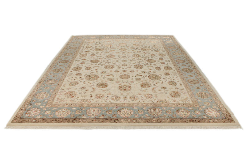 9x12 Ivory and Light Blue Turkish Silk Rug