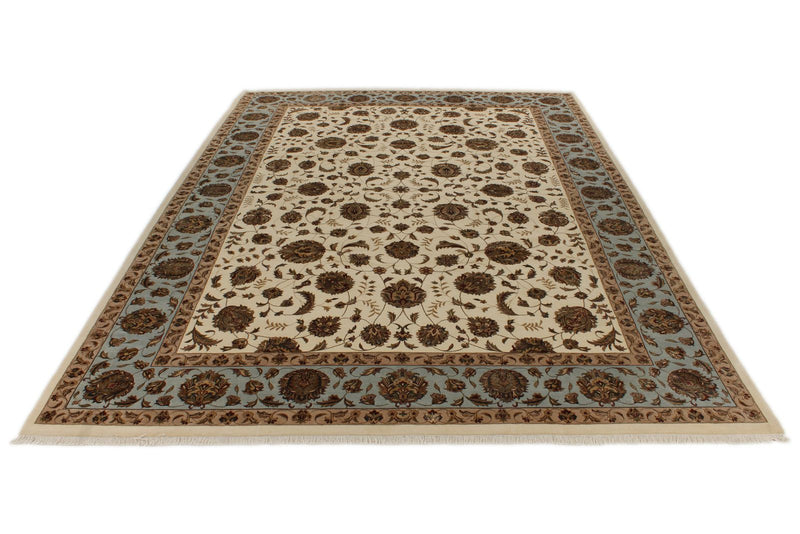 9x12 Ivory and Light Blue Turkish Silk Rug