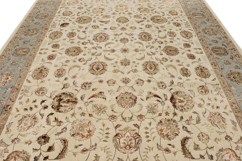 9x12 Ivory and Light Blue Turkish Silk Rug