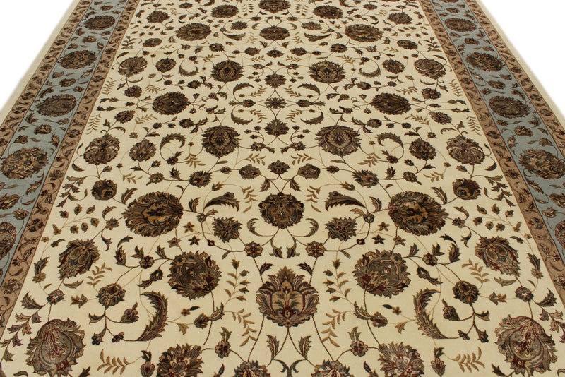 9x12 Ivory and Light Blue Turkish Silk Rug