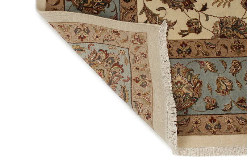 9x12 Ivory and Light Blue Turkish Silk Rug