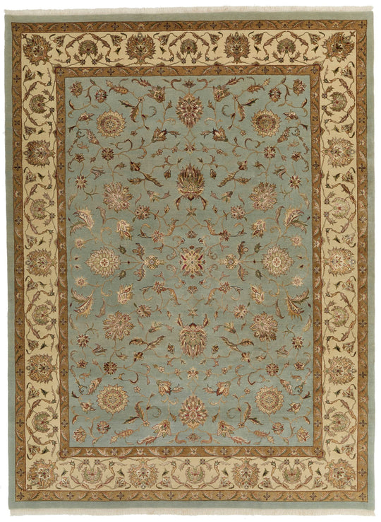 9x12 Light Blue and Ivory Turkish Silk Rug