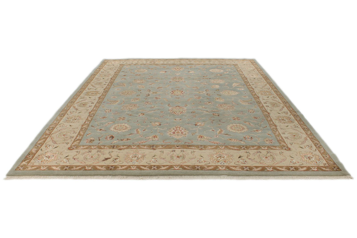 9x12 Light Blue and Ivory Turkish Silk Rug
