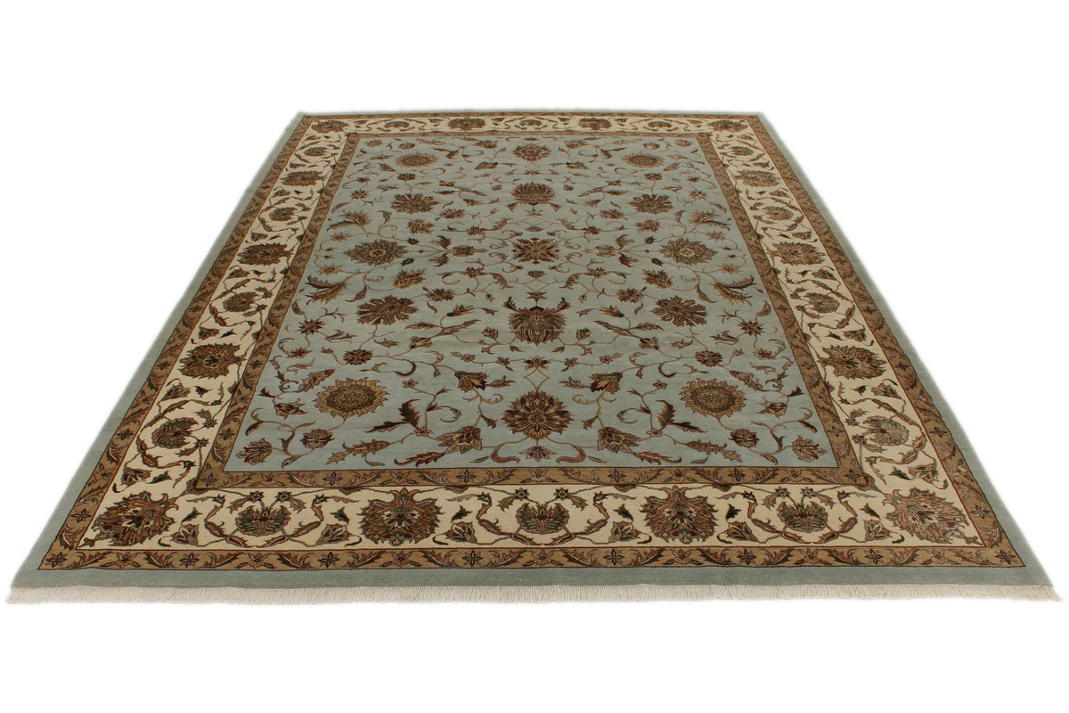 9x12 Light Blue and Ivory Turkish Silk Rug
