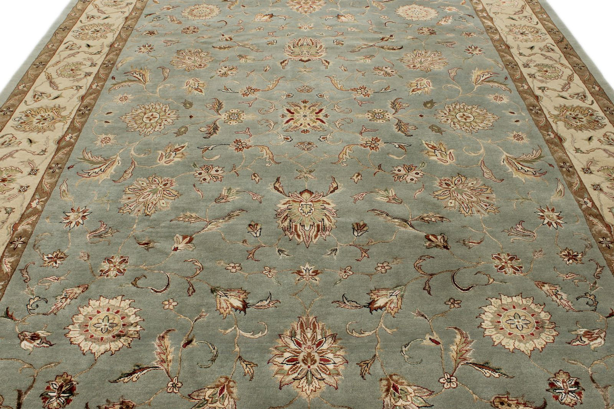 9x12 Light Blue and Ivory Turkish Silk Rug