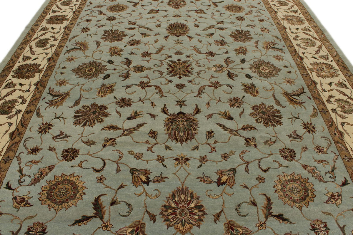 9x12 Light Blue and Ivory Turkish Silk Rug