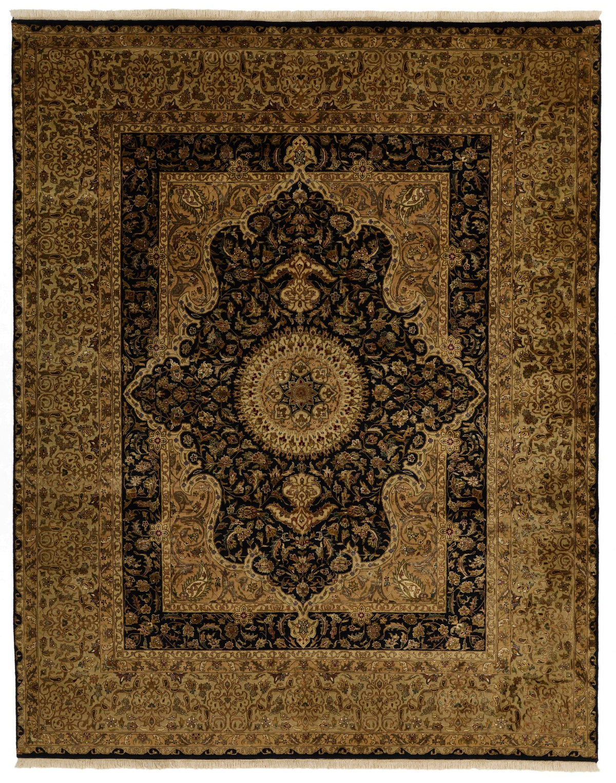 8x10 Black and Gold Turkish Silk Rug