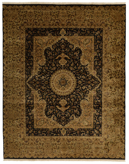 8x10 Black and Gold Turkish Silk Rug
