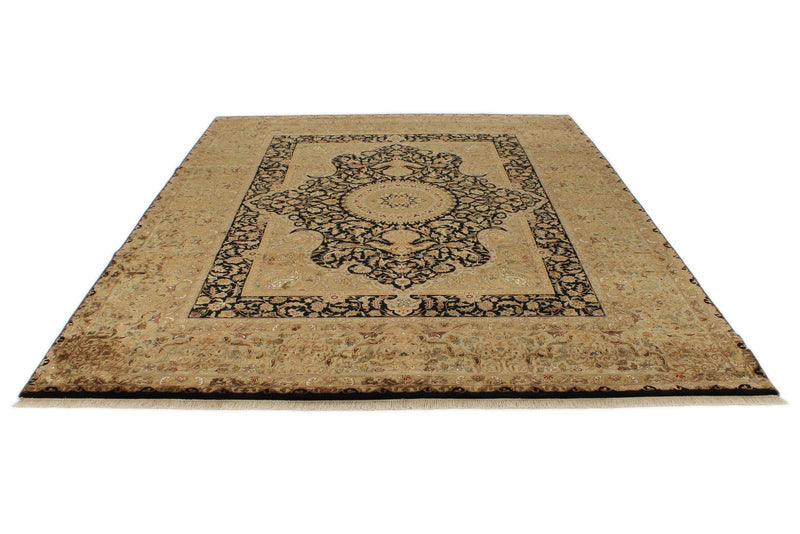 8x10 Black and Gold Turkish Silk Rug