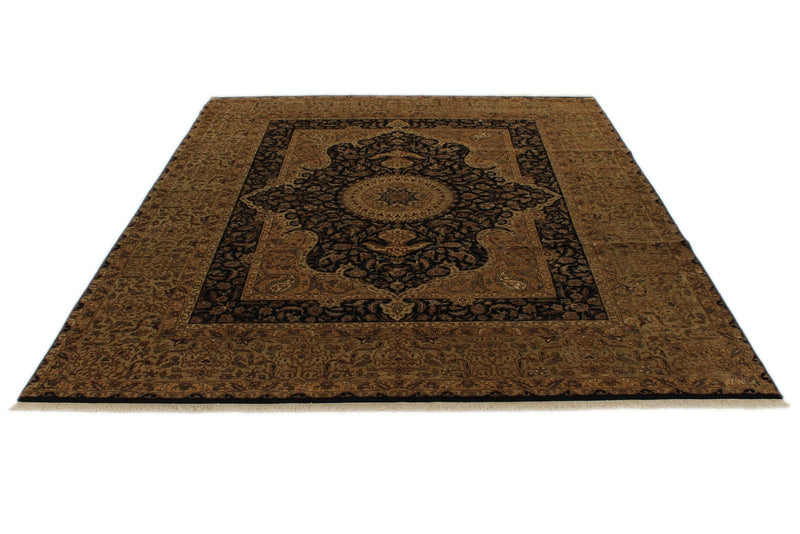 8x10 Black and Gold Turkish Silk Rug