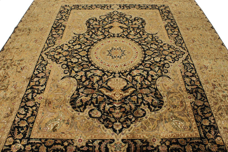8x10 Black and Gold Turkish Silk Rug