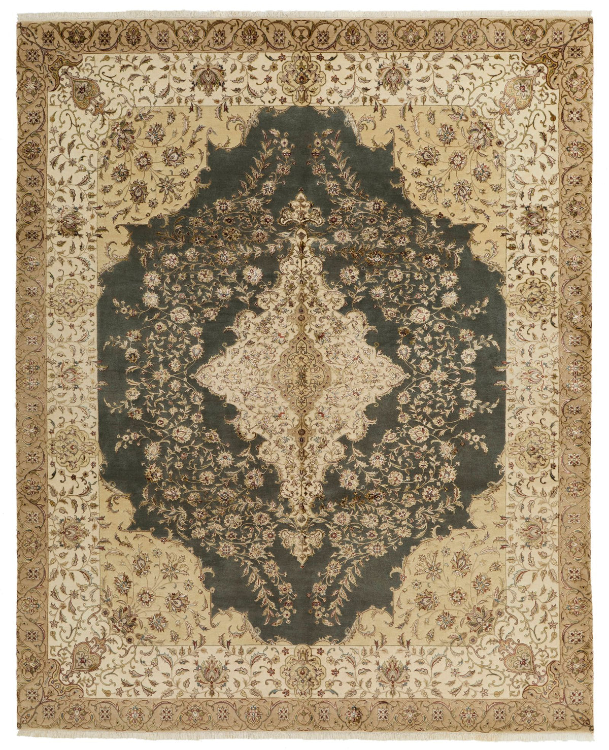 8x10 Gray and Ivory Turkish Silk Rug