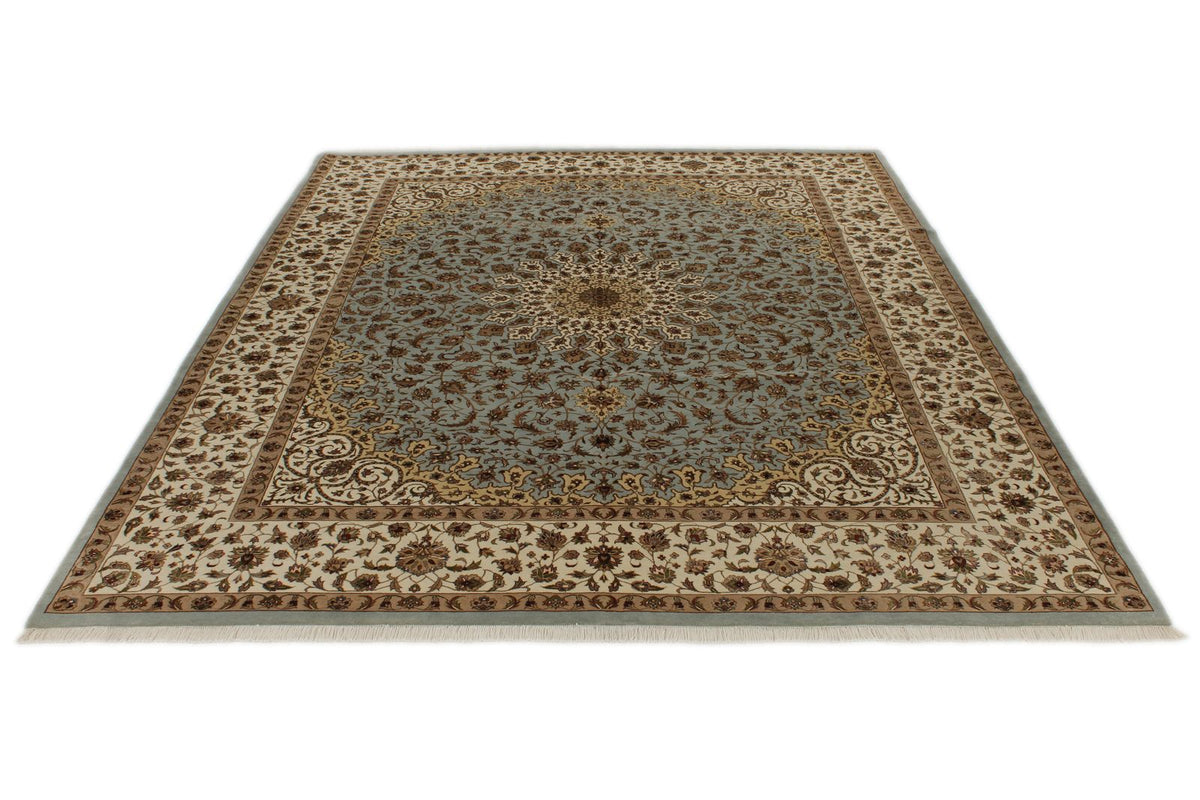 8x10 Light Blue and Ivory Turkish Silk Rug