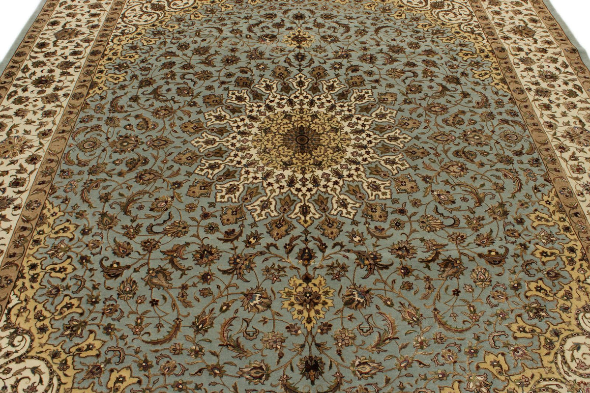 8x10 Light Blue and Ivory Turkish Silk Rug