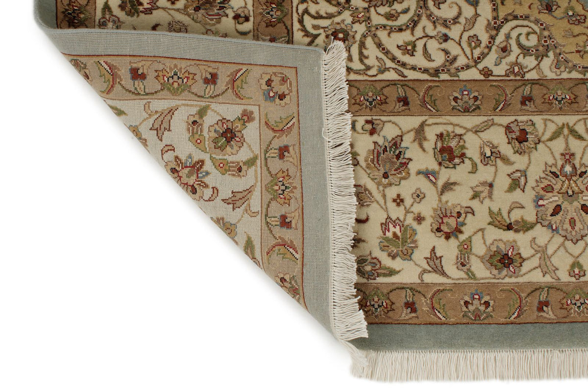 8x10 Light Blue and Ivory Turkish Silk Rug