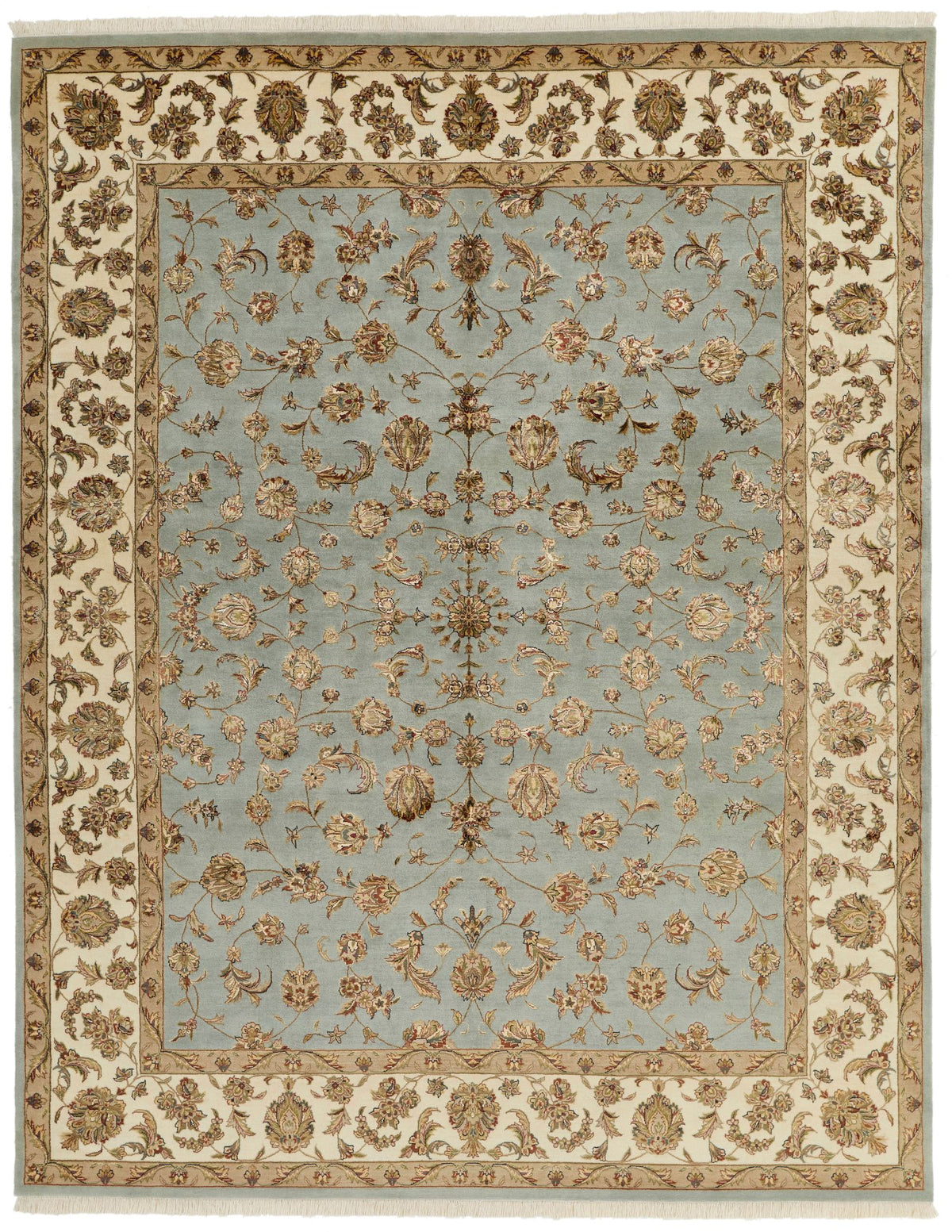 8x10 Light Blue and Ivory Turkish Silk Rug