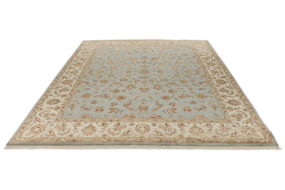 8x10 Light Blue and Ivory Turkish Silk Rug