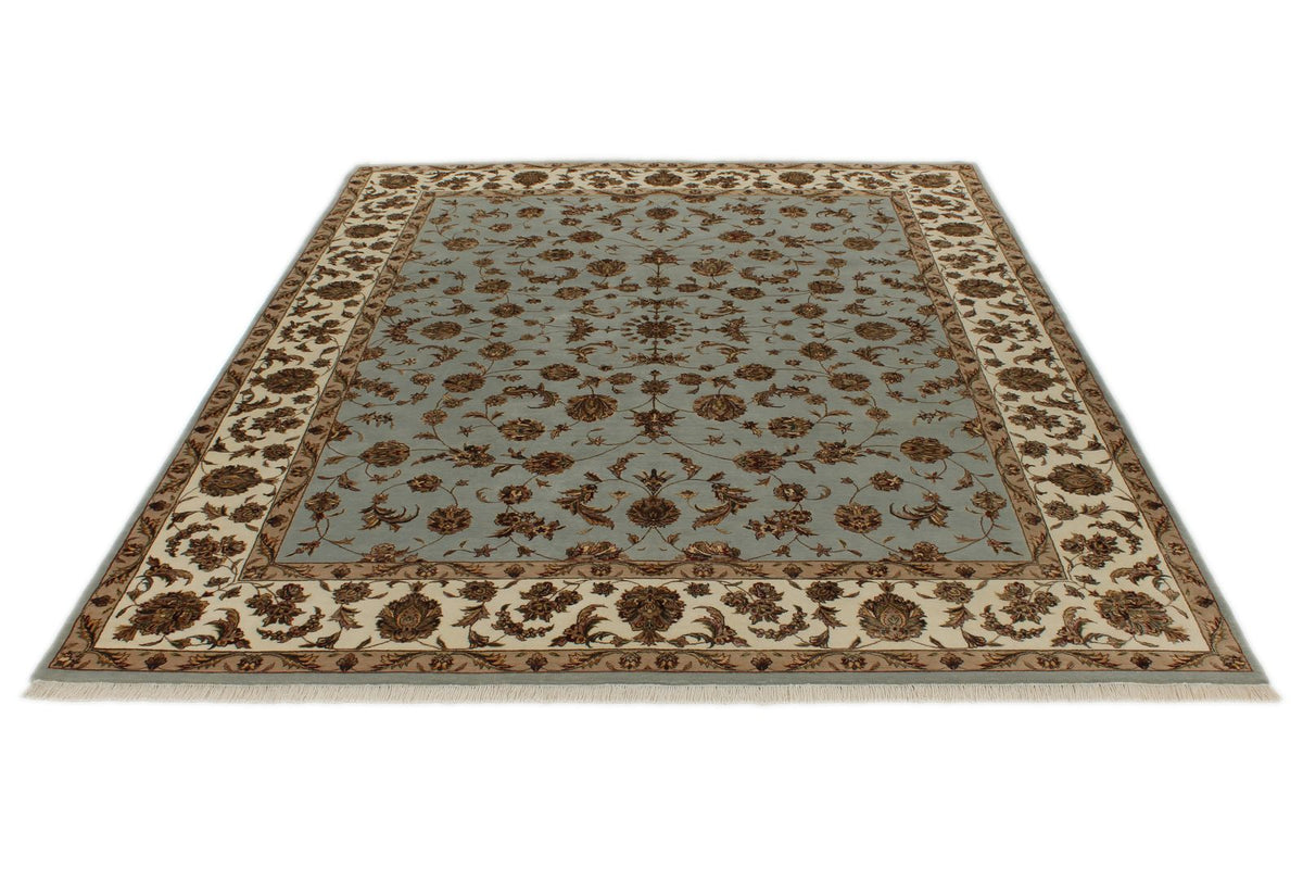 8x10 Light Blue and Ivory Turkish Silk Rug