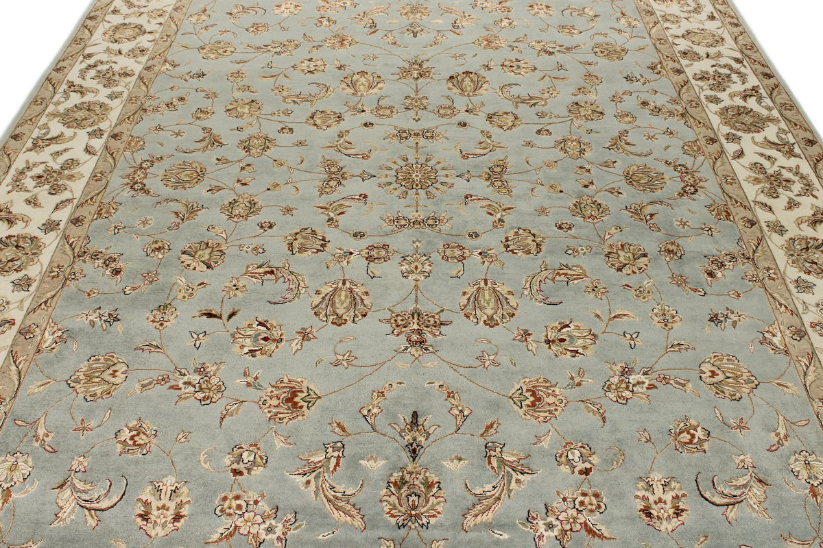 8x10 Light Blue and Ivory Turkish Silk Rug