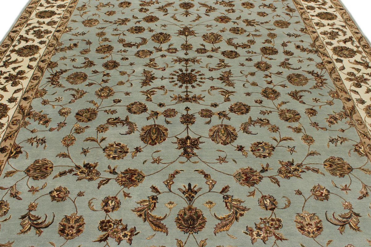 8x10 Light Blue and Ivory Turkish Silk Rug