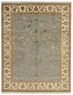 8x10 Light Blue and Ivory Turkish Silk Rug