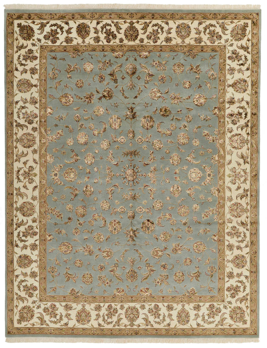 8x10 Light Blue and Ivory Turkish Silk Rug