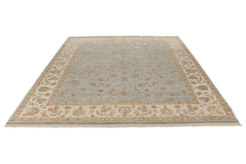 8x10 Light Blue and Ivory Turkish Silk Rug