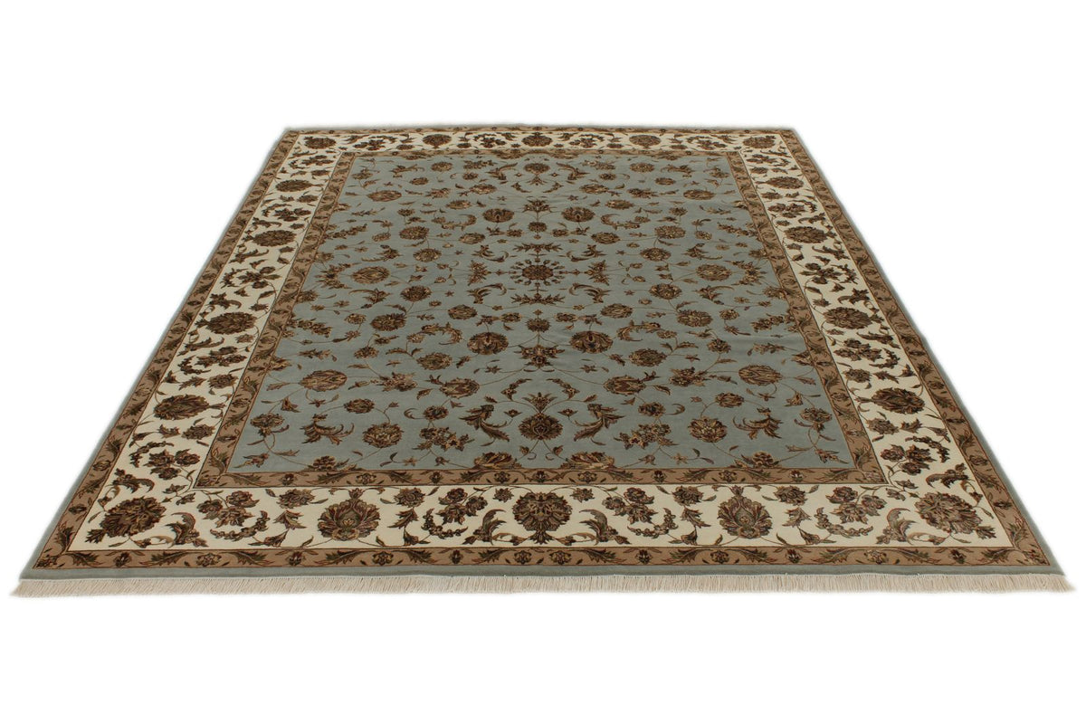 8x10 Light Blue and Ivory Turkish Silk Rug