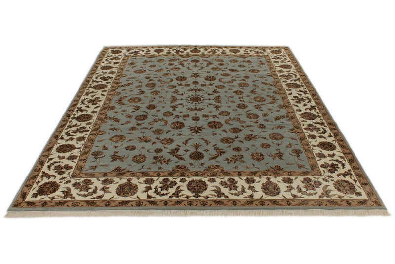 8x10 Light Blue and Ivory Turkish Silk Rug