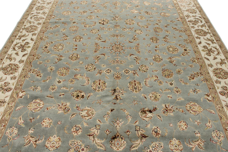 8x10 Light Blue and Ivory Turkish Silk Rug