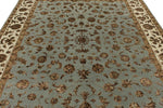 8x10 Light Blue and Ivory Turkish Silk Rug