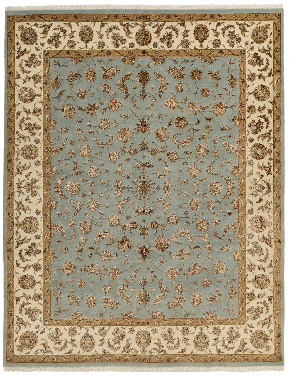 8x10 Light Blue and Ivory Turkish Silk Rug