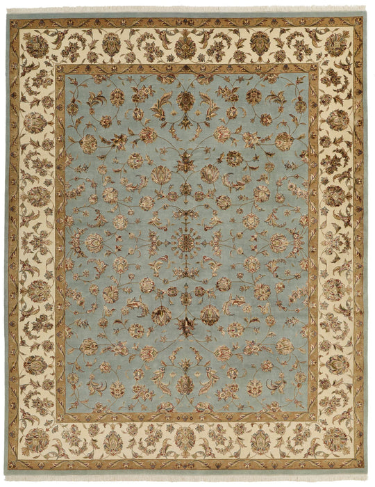 8x10 Light Blue and Ivory Turkish Silk Rug