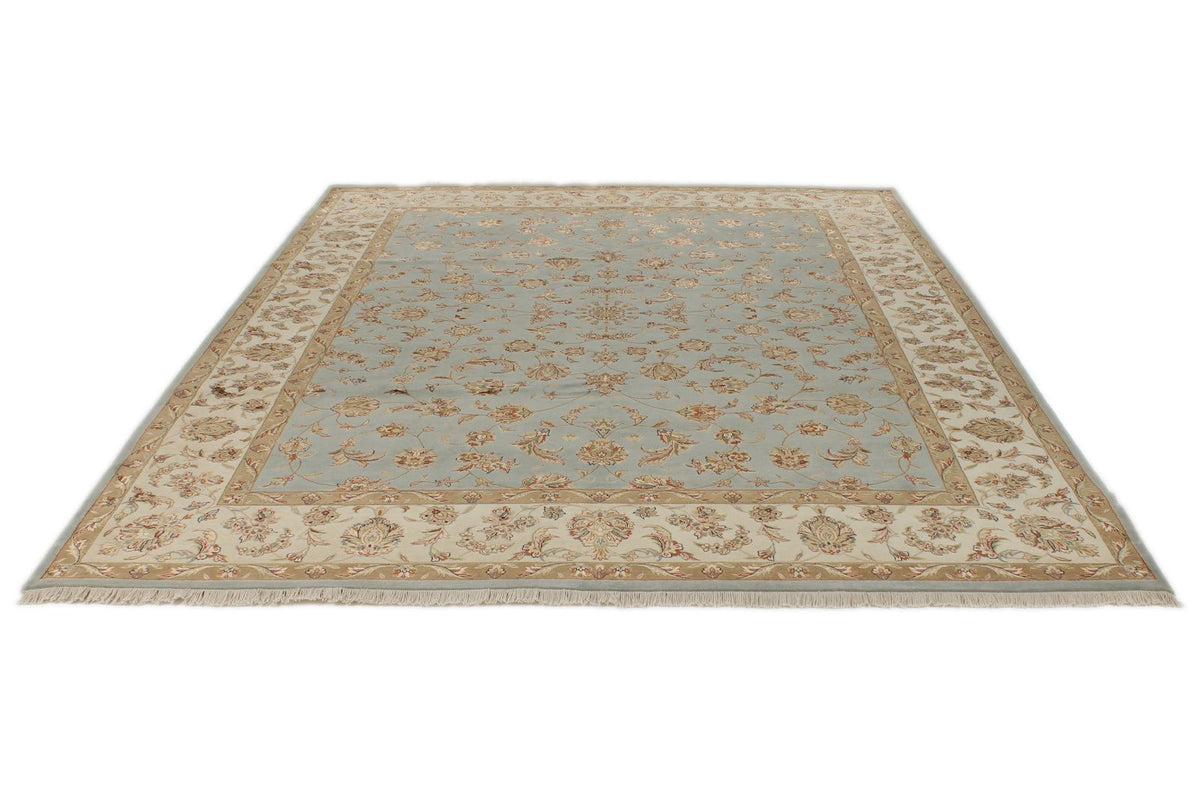 8x10 Light Blue and Ivory Turkish Silk Rug