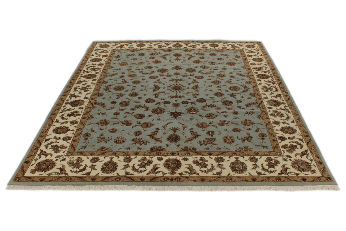 8x10 Light Blue and Ivory Turkish Silk Rug