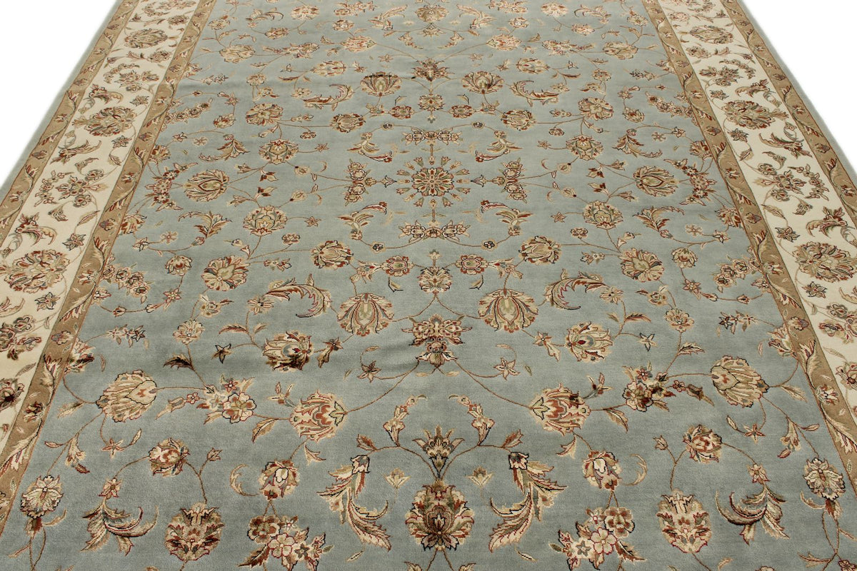 8x10 Light Blue and Ivory Turkish Silk Rug