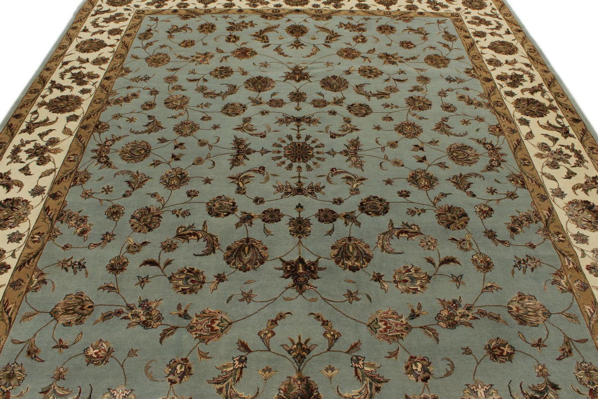 8x10 Light Blue and Ivory Turkish Silk Rug
