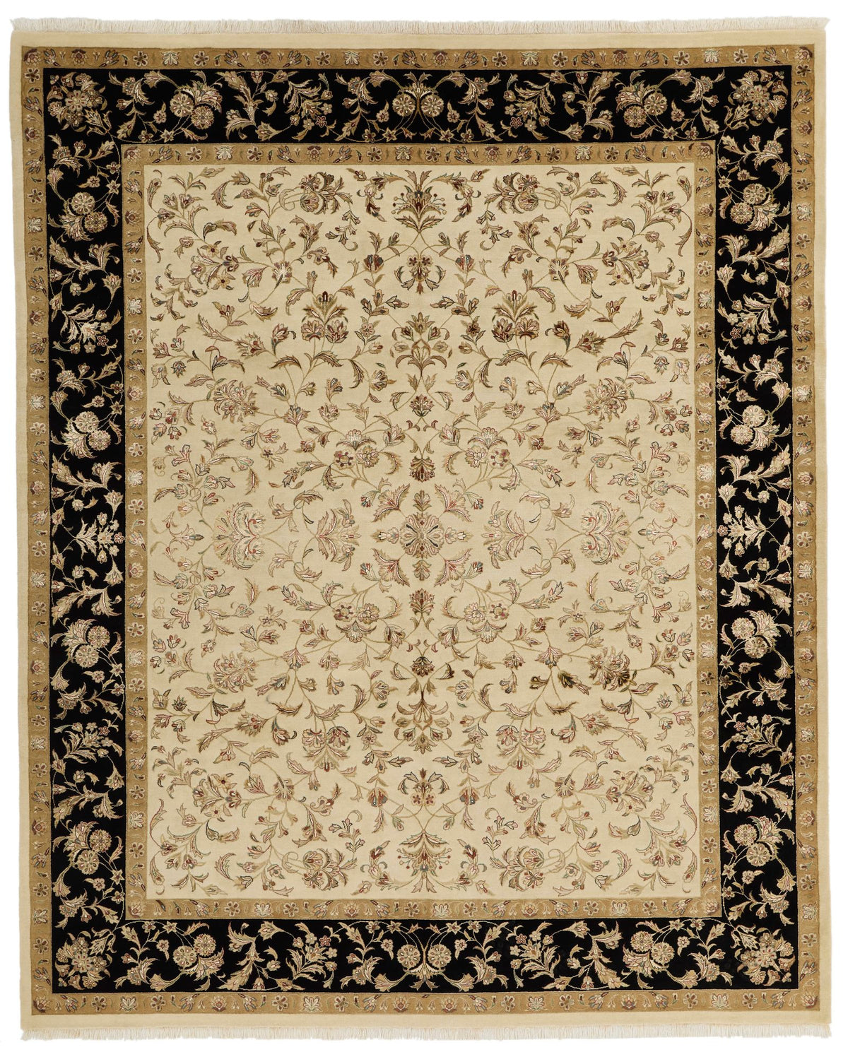 8x10 Black and Ivory Turkish Silk Rug