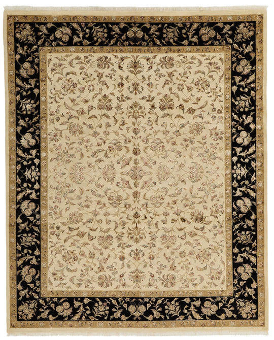 8x10 Black and Ivory Turkish Silk Rug