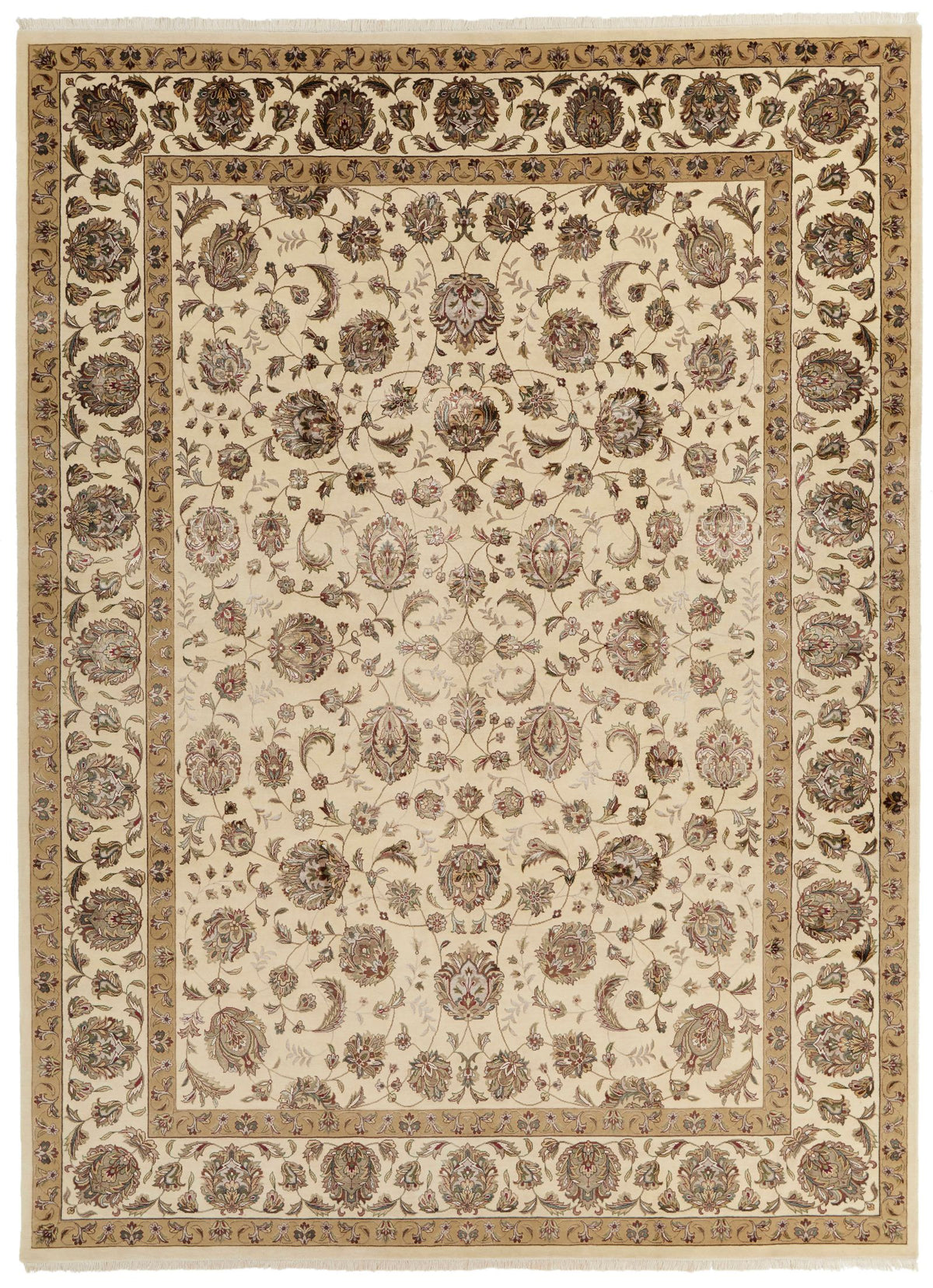 9x12 Ivory and Ivory Turkish Silk Rug