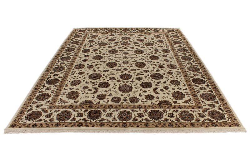 9x12 Ivory and Ivory Turkish Silk Rug