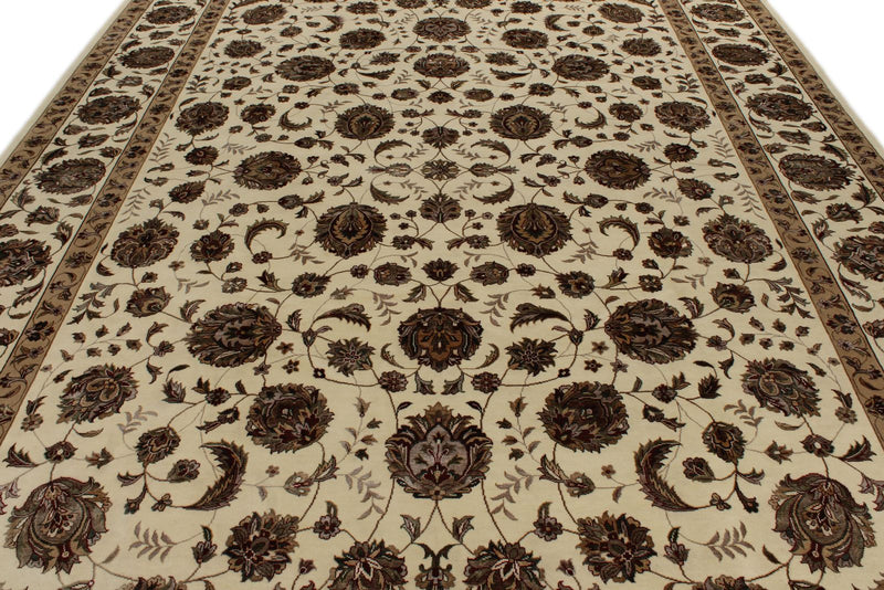 9x12 Ivory and Ivory Turkish Silk Rug